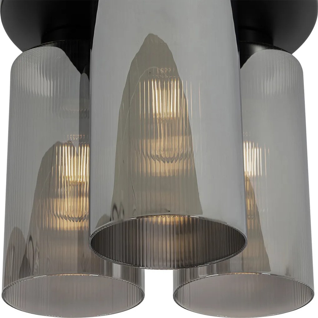 Art Deco mennyezeti lámpa fekete füstüveggel 3-lámpás - Laura