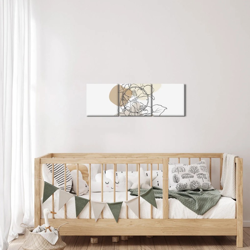 Kép - Bézs virágok pillangóval N⁰1 (órával) (90x30 cm)