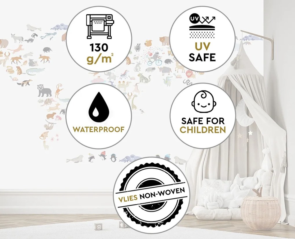 Gario Fotótapéta Állatok térképe Anyag: Vlies, Méret: 300 x 210 cm