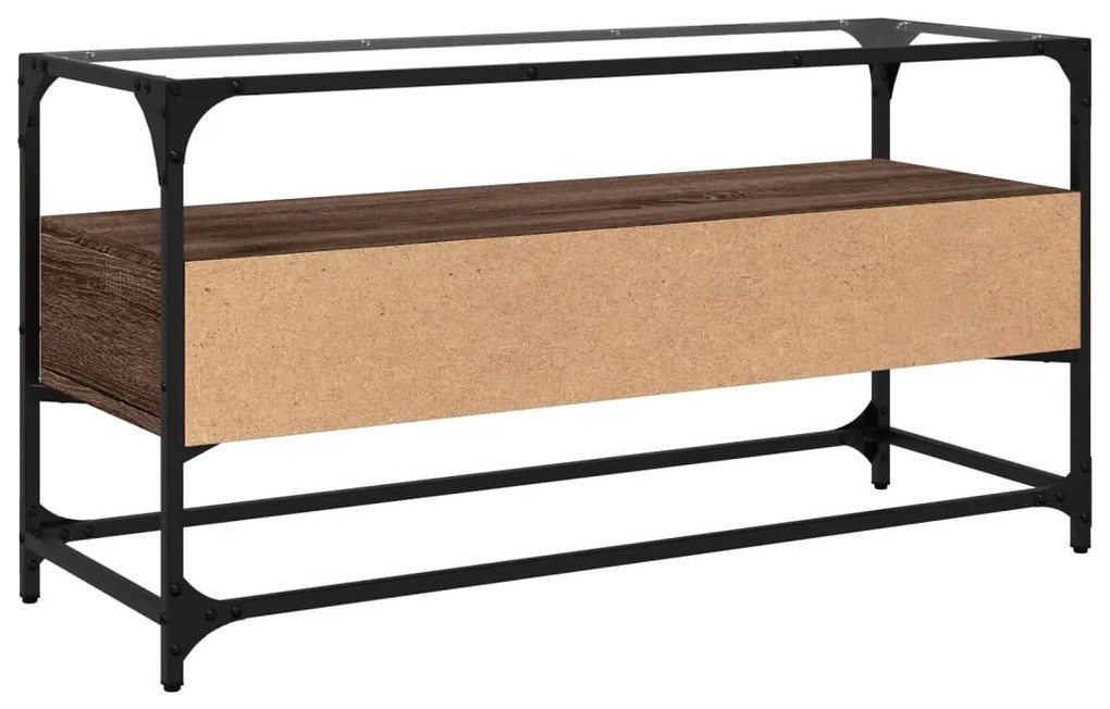 barna tölgy színű szerelt fa TV-szekrény üveglappal 98x35x51 cm