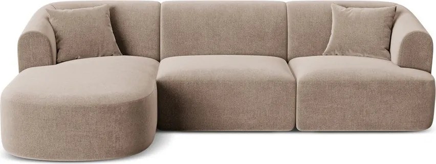 Világosbarna bársony sarokkanapé (bal oldali-heverő résszel) Campi – Cosmopolitan Design