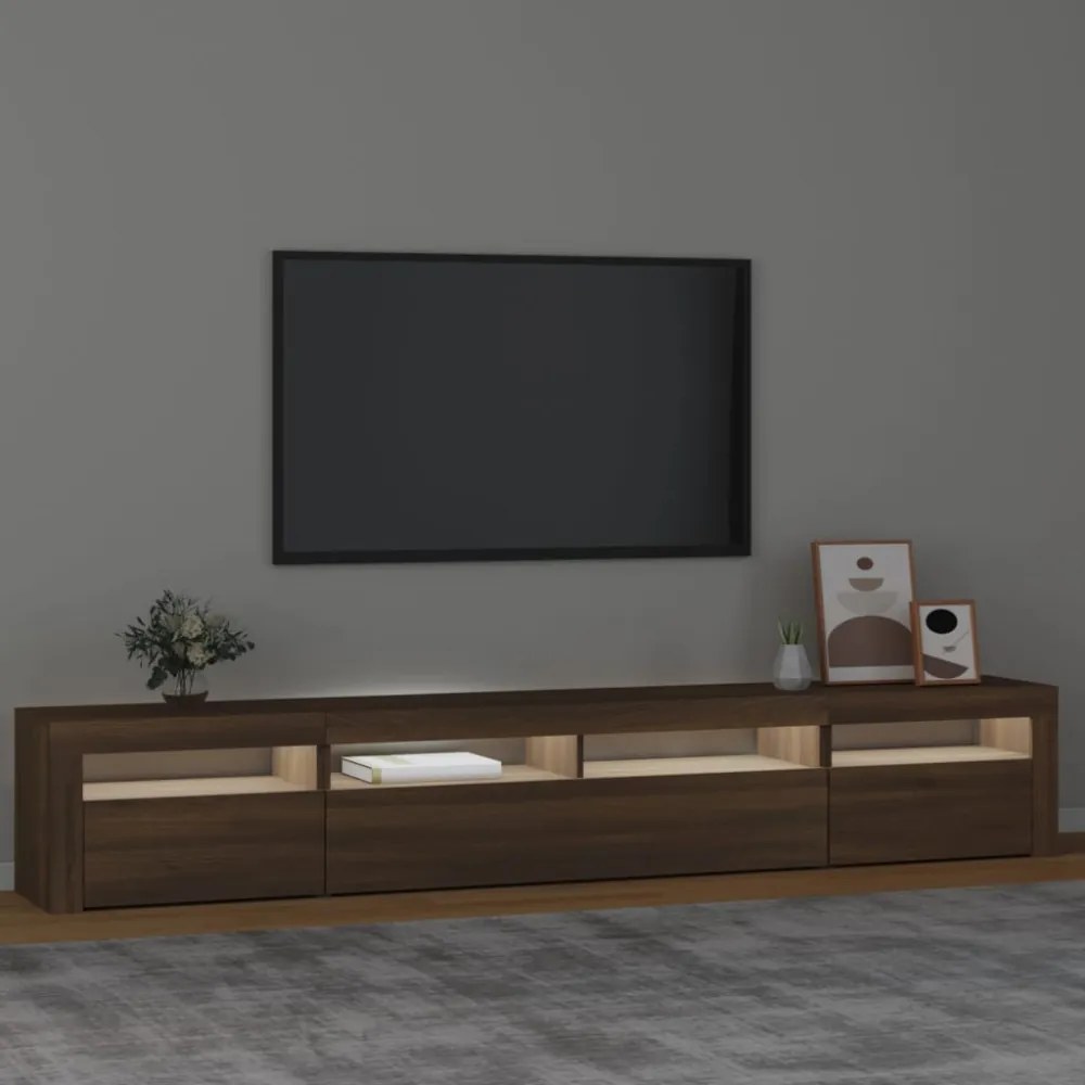 barna tölgy színű TV-szekrény LED-lámpákkal 240x35x40 cm