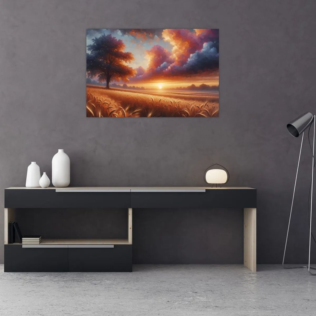 Kép – Naplemente a mezőn (90x60 cm)
