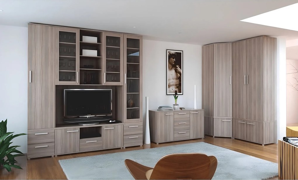 Polcos vitrin, DTD laminált, sonoma tölgyfa, DUNAJ 4