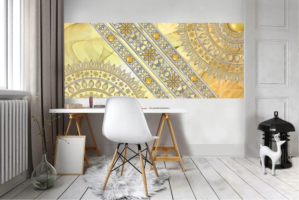 Fotótapéta Mandalák Arany díszek a háttéren 250x104 Elegáns Stílusos +ragasztó