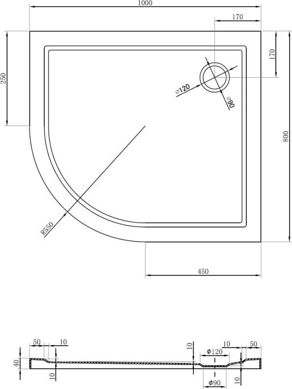 Mexen Flow félköríves aszimmetrikus slim jobb zuhanytálca 100 x 80 cm, fehér fényes - 46Q108010R
