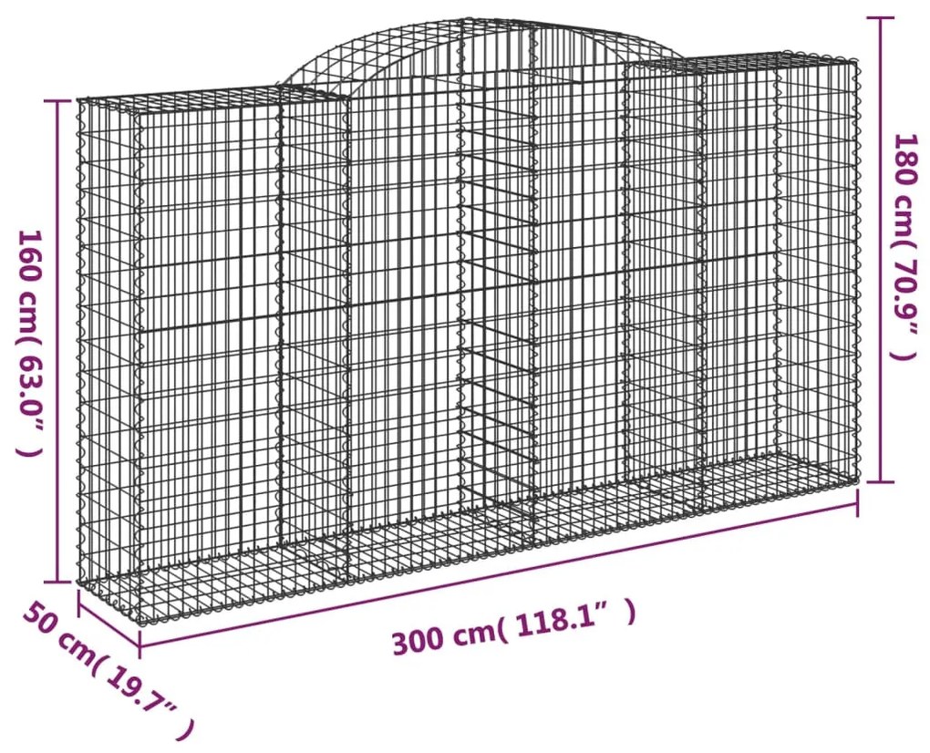 12 db íves horganyzott vas gabion kosár 300x50x160/180 cm