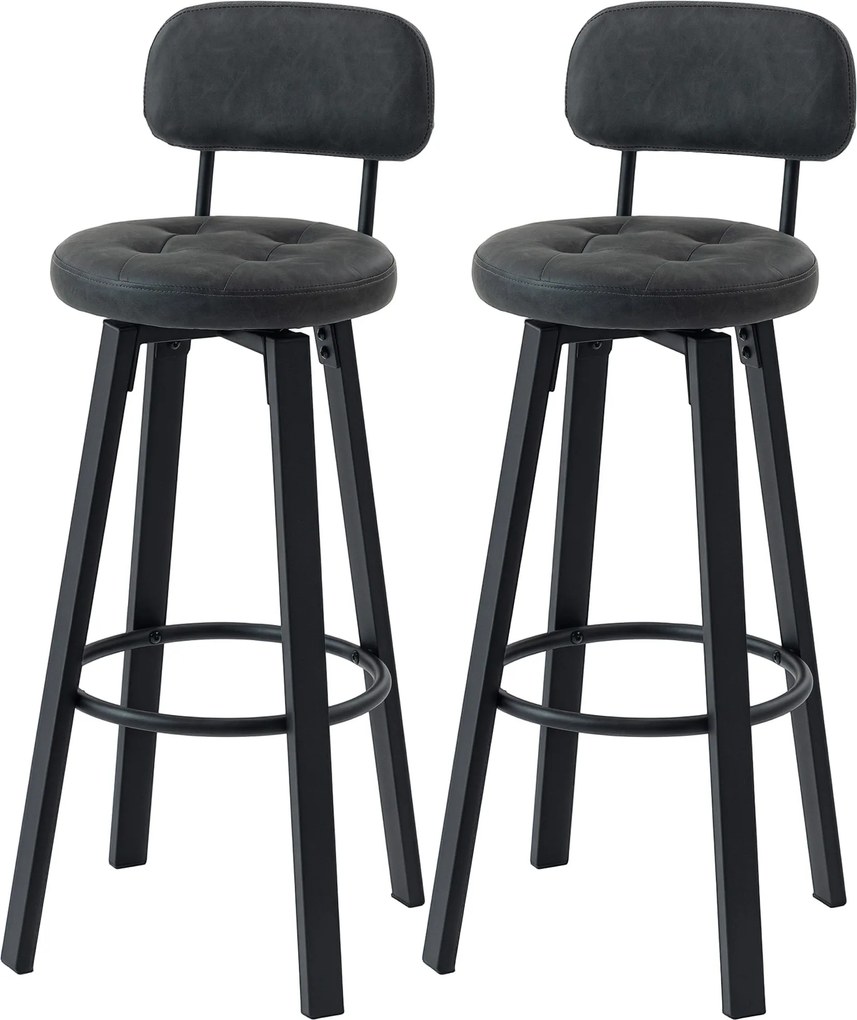 HOMCOM 2 db forgós bárszék, PU műbőr, háttámla, fém lábtartó — sötétszürke | Aosom