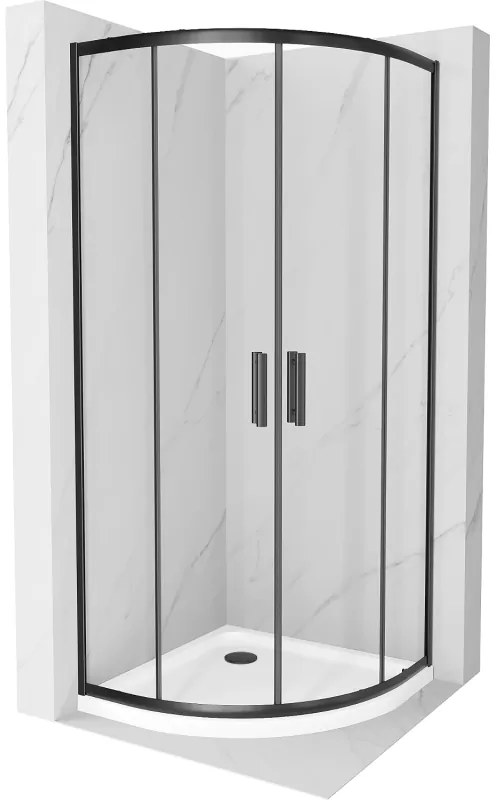 Mexen Rio, negyedkör alakú zuhanykabin tolóajtóval 80 x 80 cm, 5mm átlátszó üvegcsíkokkal, fekete profillal + fehér zuhanytálcával, 863-080-080-70-00…