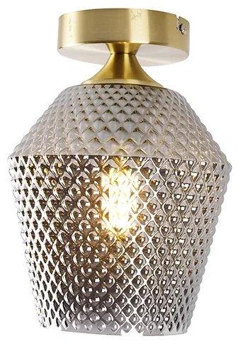 Art Deco mennyezeti lámpa sárgarézzel és füstüveggel - Karce