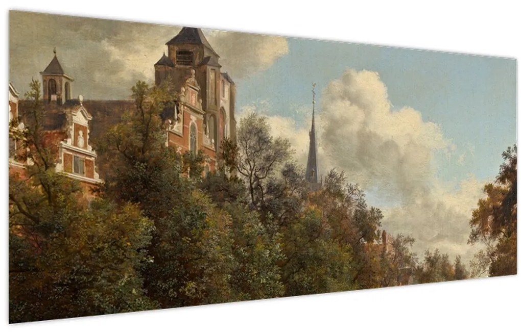 Kép - Jan van der Heyden, View Down a Dutch Canal, reprodukciók (120x50 cm)