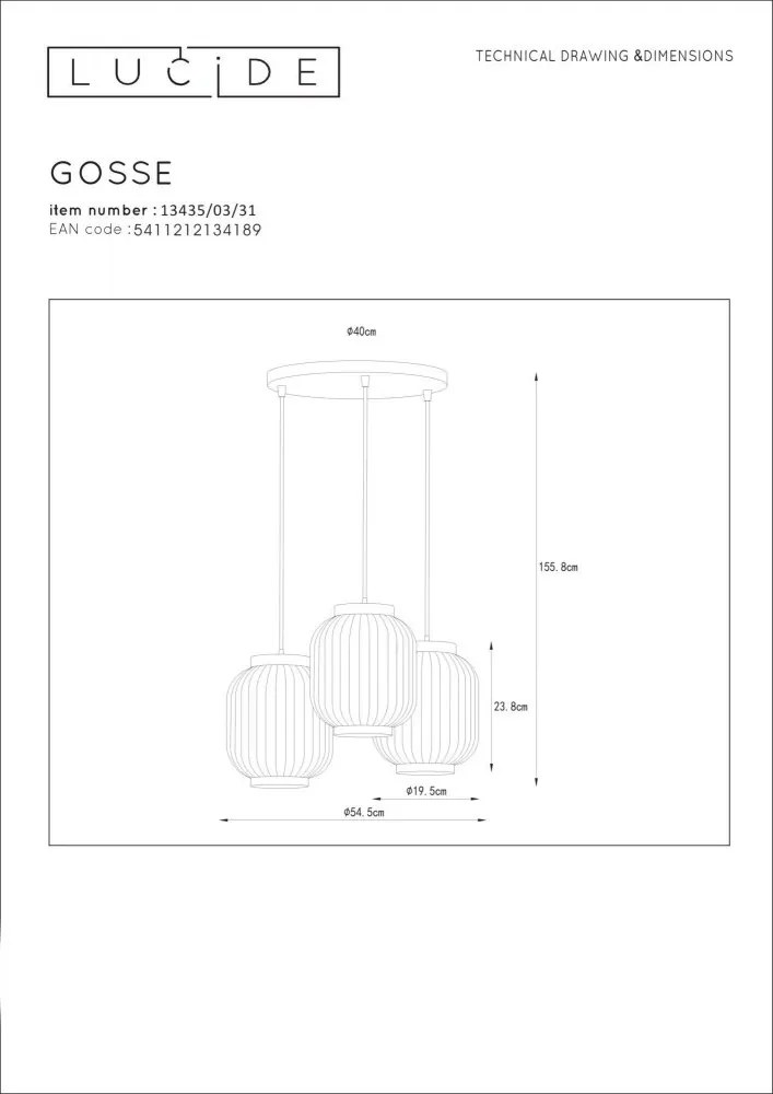 LUCIDE 13435-03-31 GOSSE Többágú Függesztett Lámpa E27 IP20