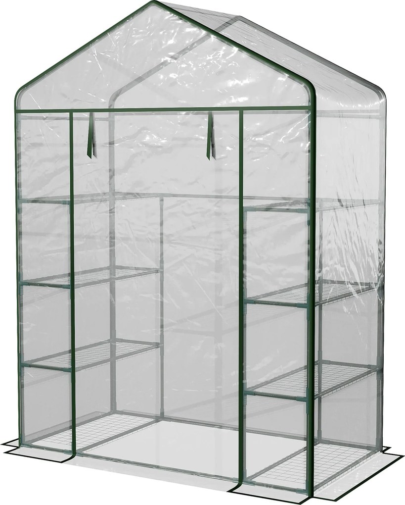 Outsunny Kültéri Üvegház 4-Szintes Kertész Üvegház Polcokkal Acél Váz Üvegház Növények, Virágok, Paradicsomok Számára 143x73x195 cm Átlátszó | Aosom