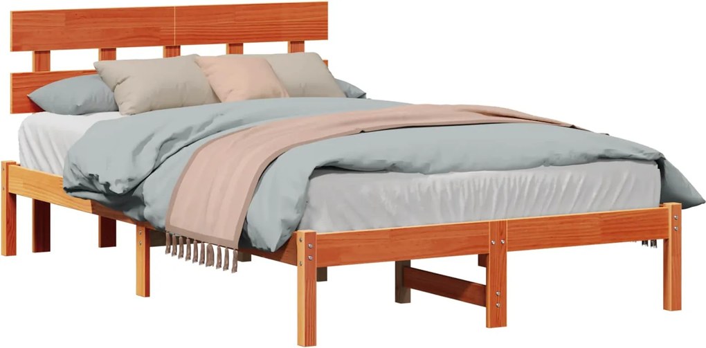 vidaXL Ágykeret fejtámlával Barna 140 x 190 cm Tömör fenyőfa