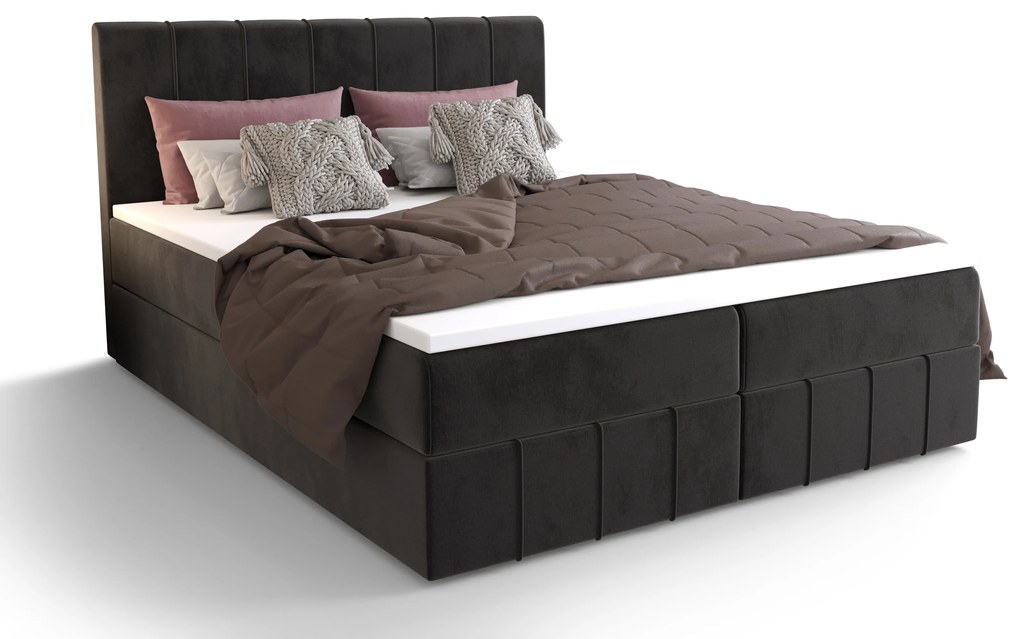 Franciaágy Boxspring 180 cm Barack (fekete) (matraccal és tárolóhellyel). 1046394