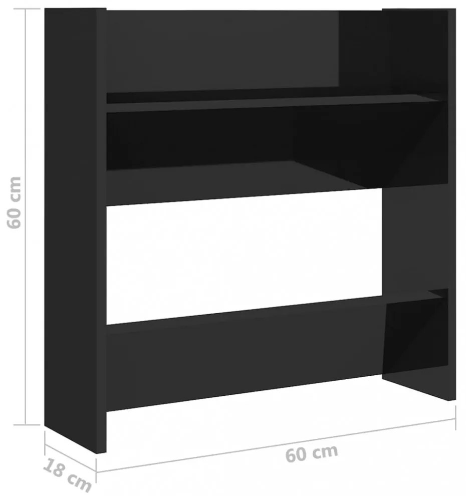 2 db magasfényű fekete szerelt fa fali cipősszekrény 60x18x60cm