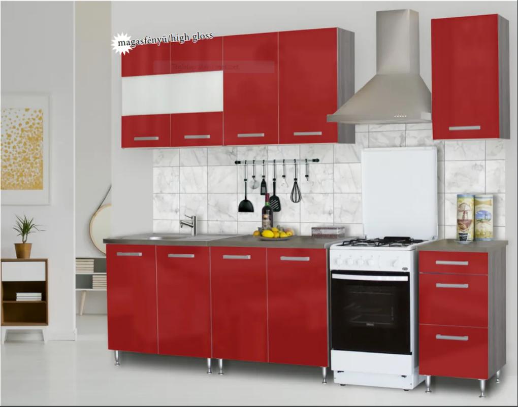 Dorina konyhablokk bútorlap fronttal, 200 cm magasfényű piros