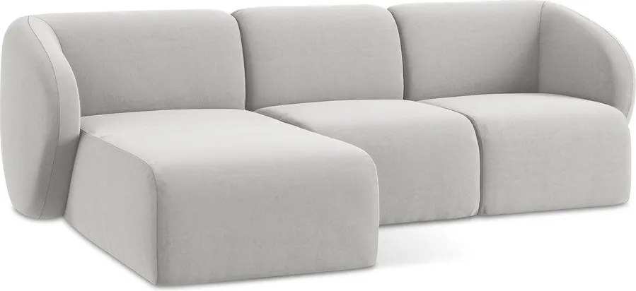 Világosszürke bársony sarokkanapé (bal oldali-heverő résszel) Lani – Makamii