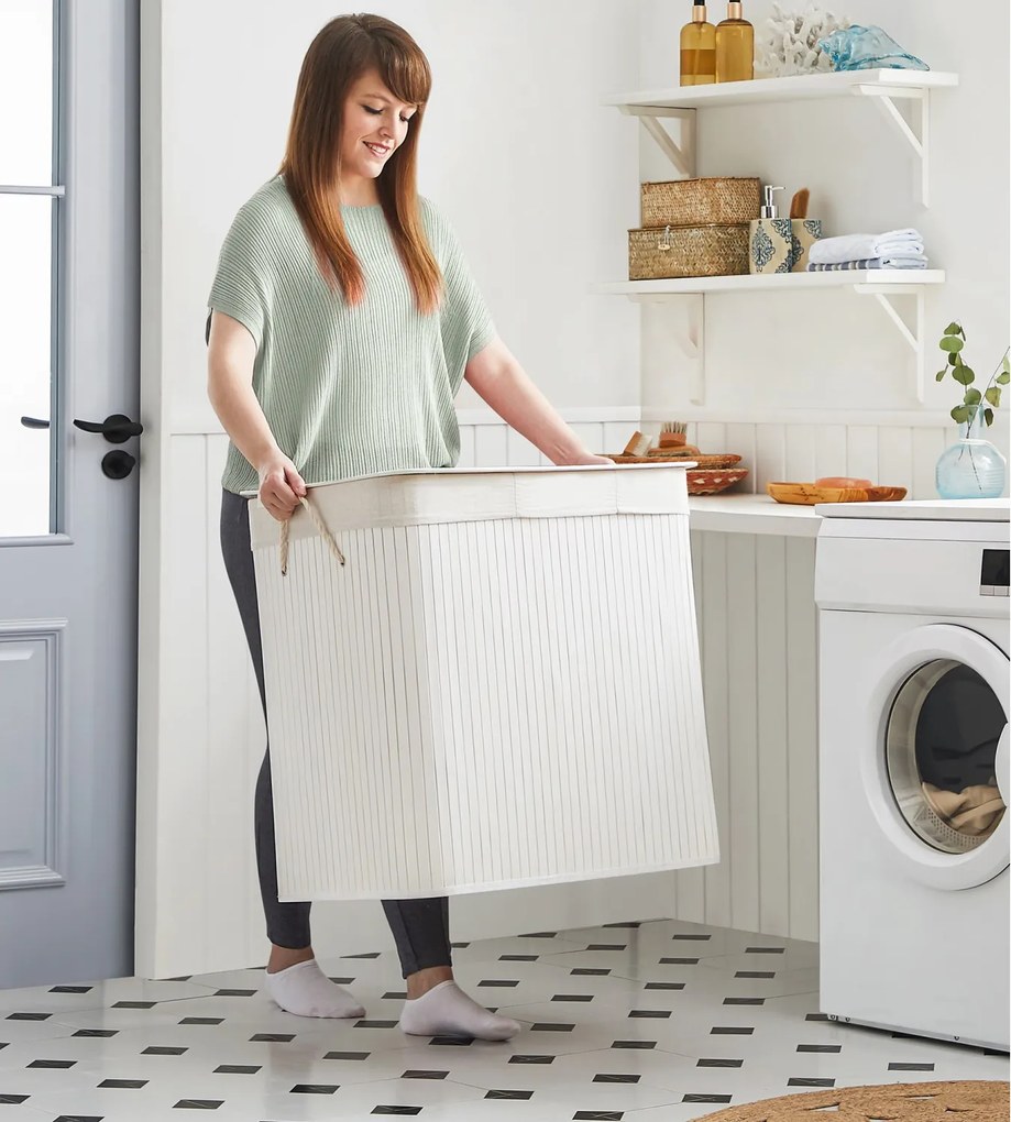 Bambusz kosár szennyestartó 3 rekeszes 3x50L, fehér