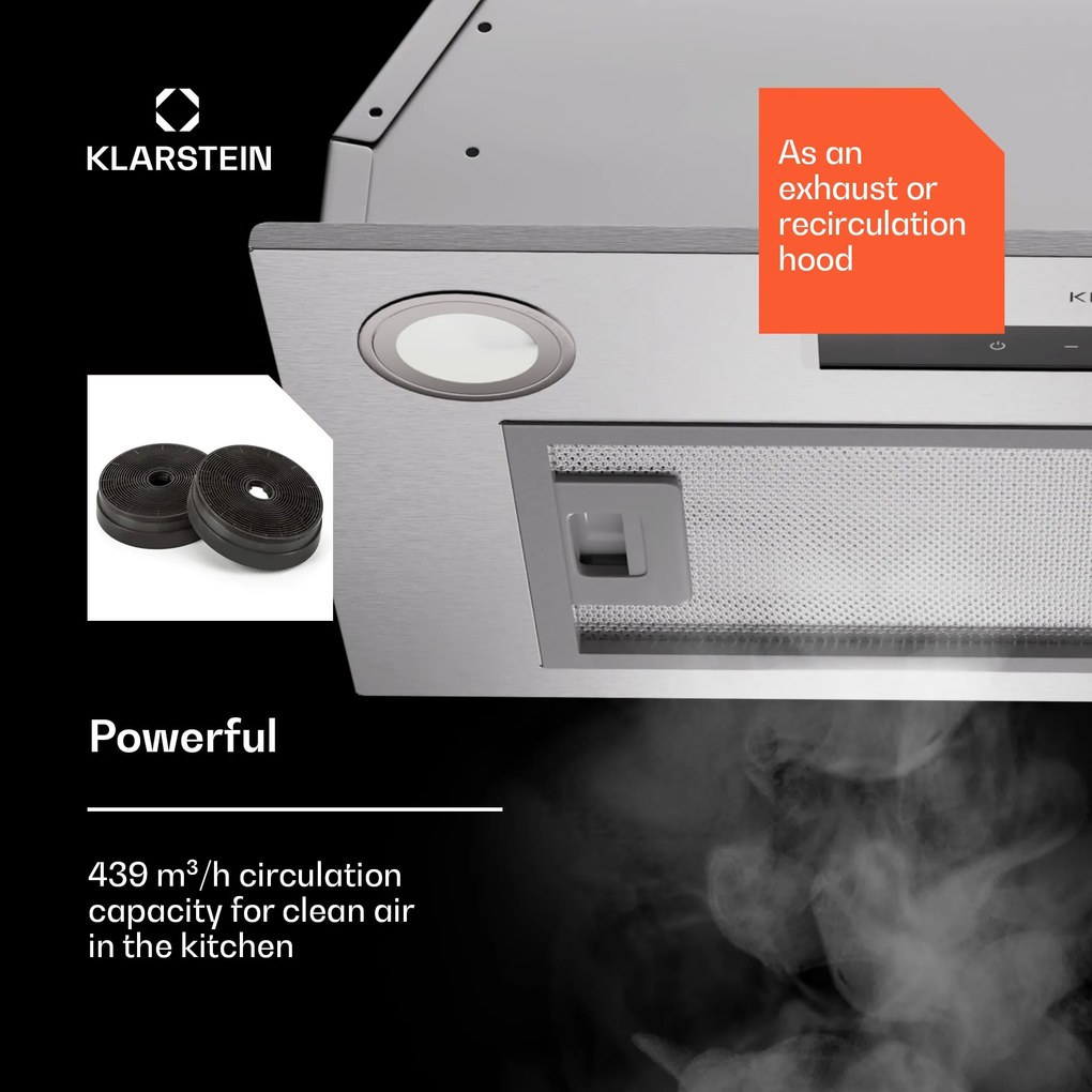 Klarstein Paolo 52 Beépíthető főzőlap 52 cm 439 m³/h LED Touch A++