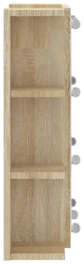 sonoma tölgy színű tükrös szekrény LED-ekkel 70 x 16,5 x 60 cm
