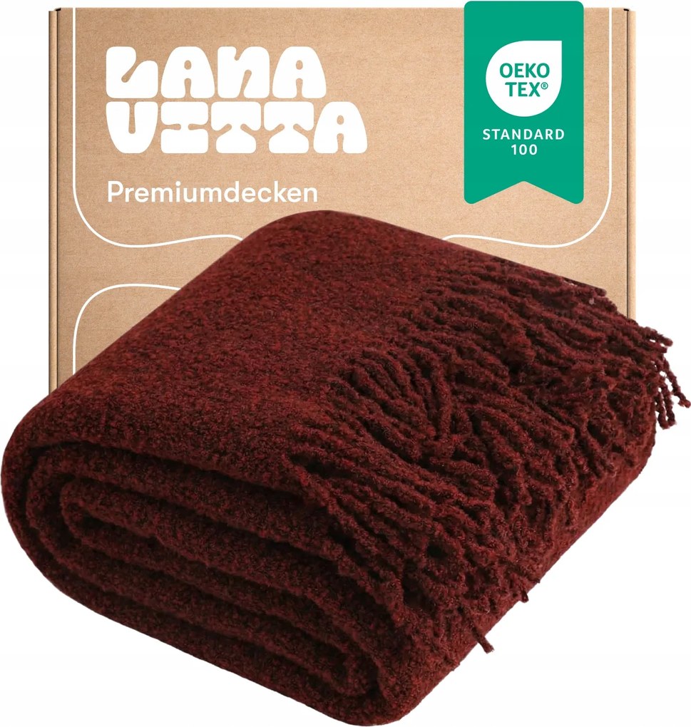 Boucle Premium Ágytakaró Gyapjú Pléd Sötétpiros 140х200 cm