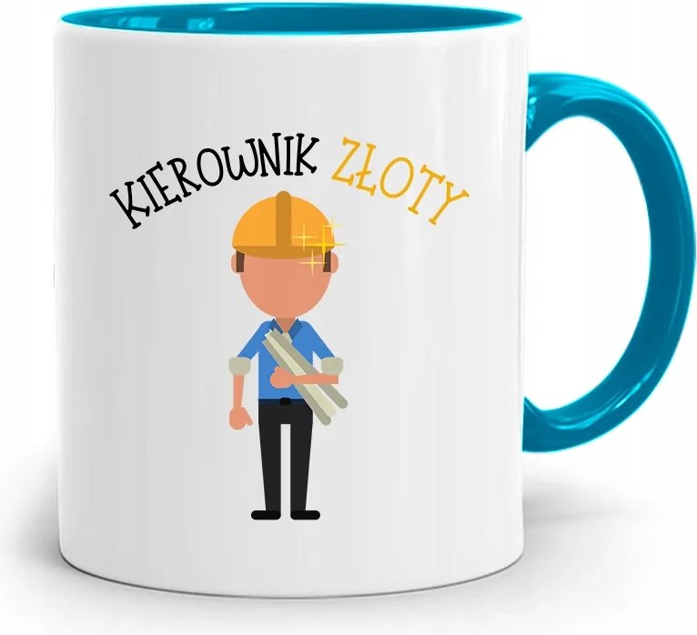 Kék Bögre Építőmunkásoknak Arany Nyomtatott Menedzser fényképpel