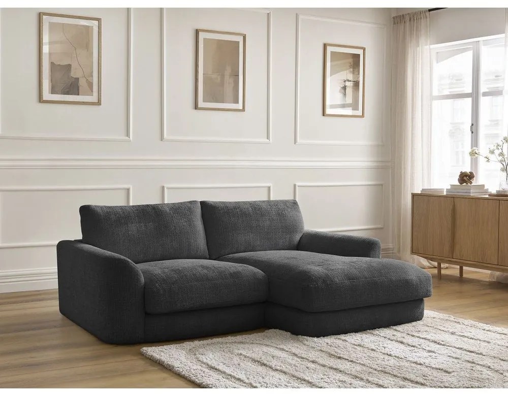 Fekete zsenília sarokkanapé (jobb oldali-heverő résszel) Leonore – Bobochic Paris