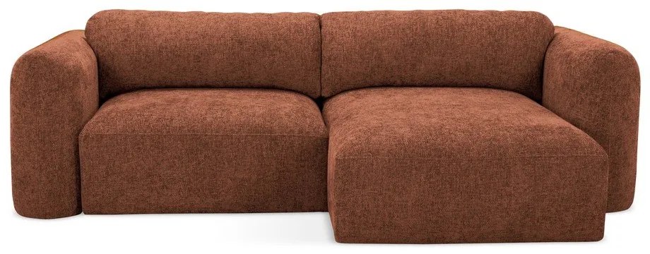 Terrakotta színű zsenília kinyitható-tárolóhelyes sarokkanapé (jobb oldali-heverő résszel) Mele – Makamii