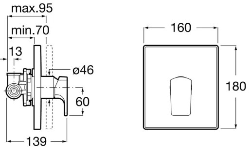 Roca A5A2B01C00 - Falba süllyeszthető zuhanycsaptelep L90, fényes króm
