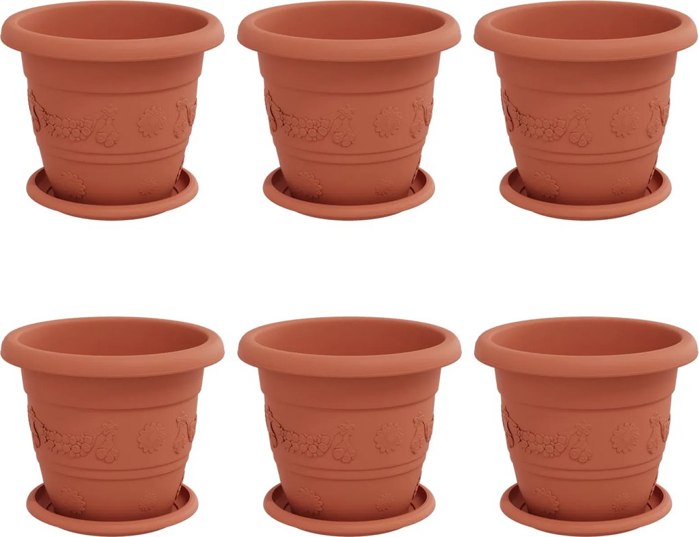 vidaXL Növénycserép 6 pcs Tégla Vörös Ø 26 x 21.5 cm Műanyag