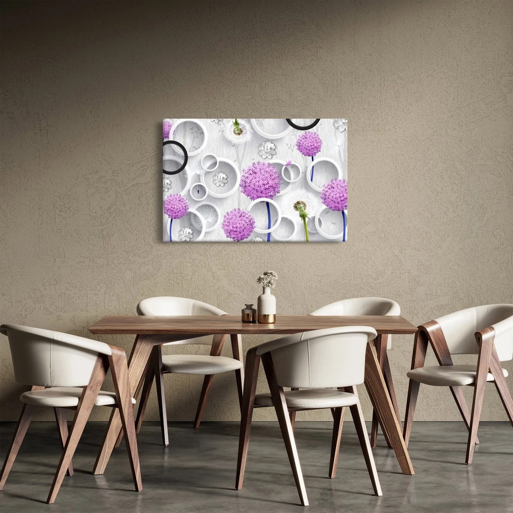 Kép a 3D absztrakció körökkel és virágokkal (90x60 cm)