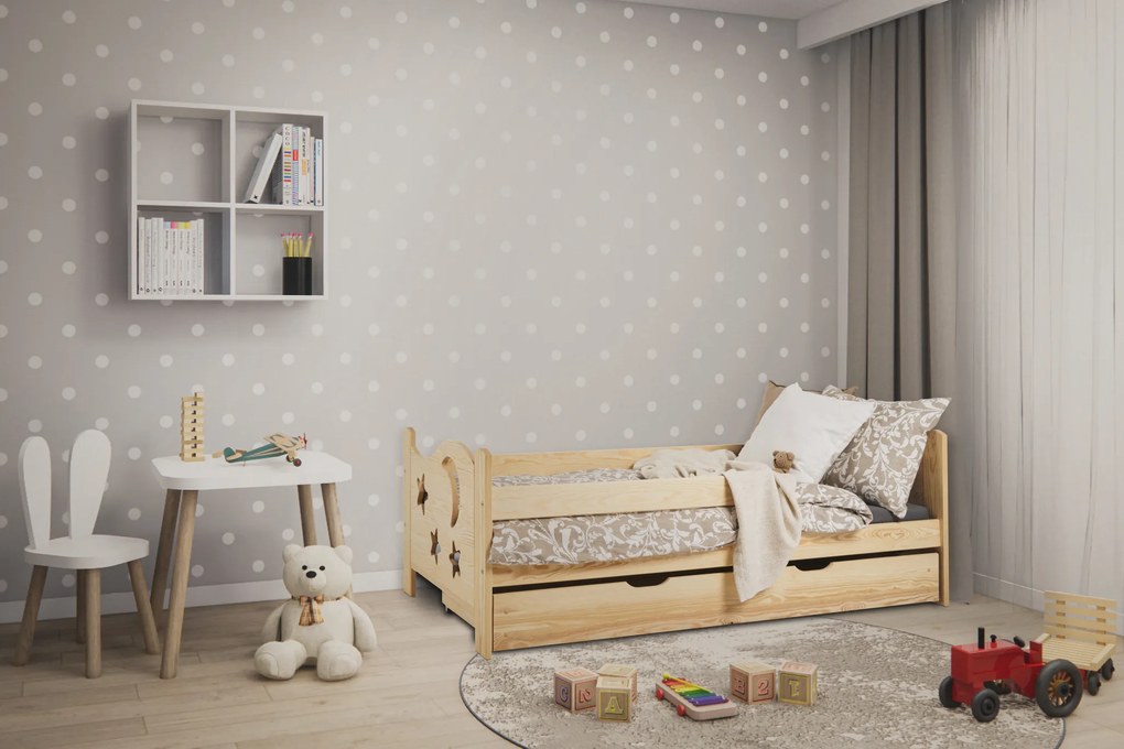 Gyermekágy MOON 80 x 160 cm, fenyő Ágyrács: Lamellás ágyrács, Matrac: EASYSOFT 10 cm matrac