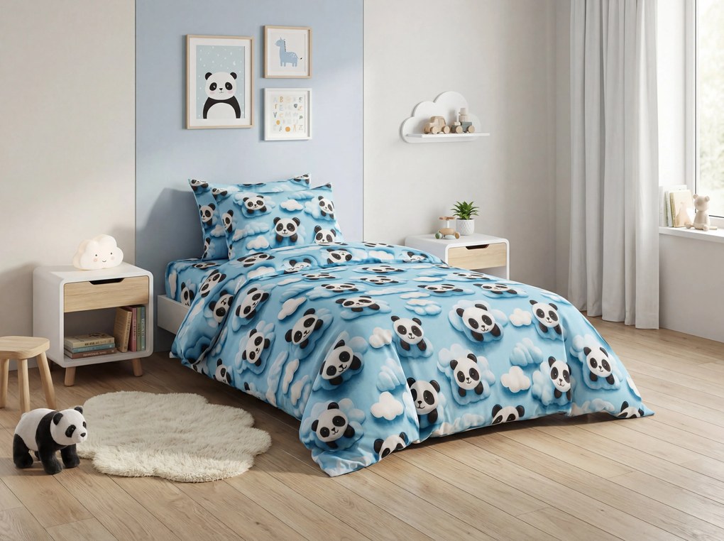 Mikroszálas ágyneműhuzat SKY PANDA kék Ágyneműhuzat mérete: 70 x 80 cm | 140 x 200 cm