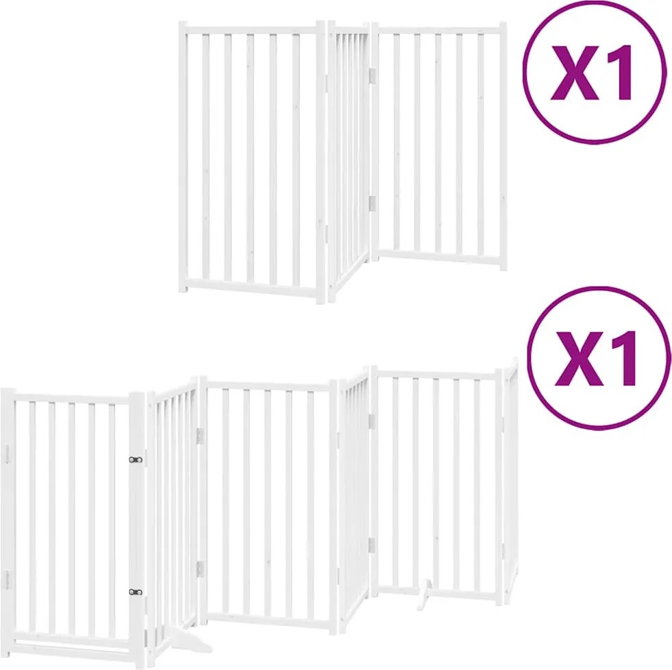 vidaXL fehér nyárfa 9 paneles összecsukható kutyakapu ajtóval 450 cm