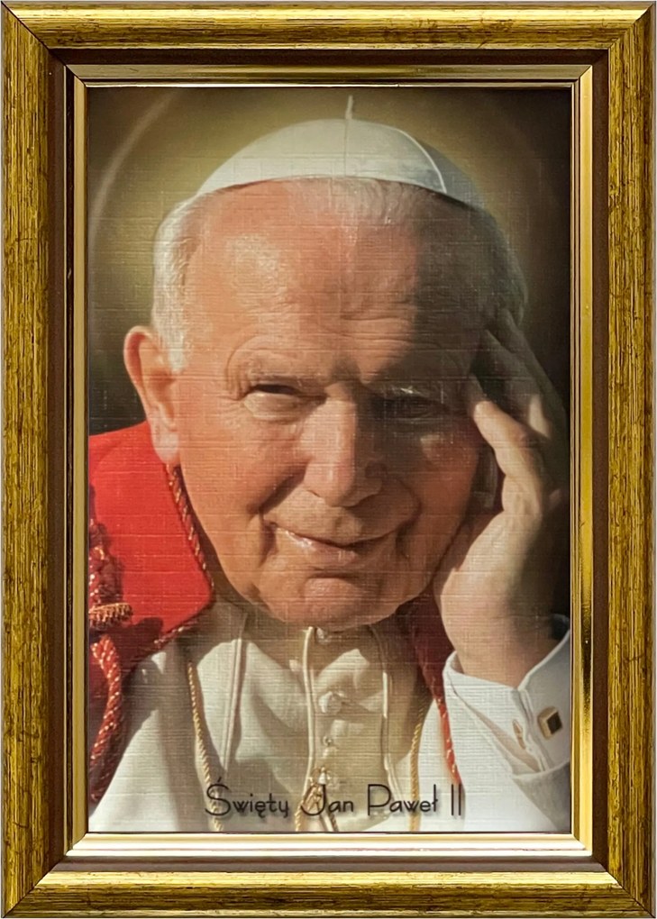 Vászonkép 18x13 Szent II. János Pál Pápa Arany Díszített Fa Keret
