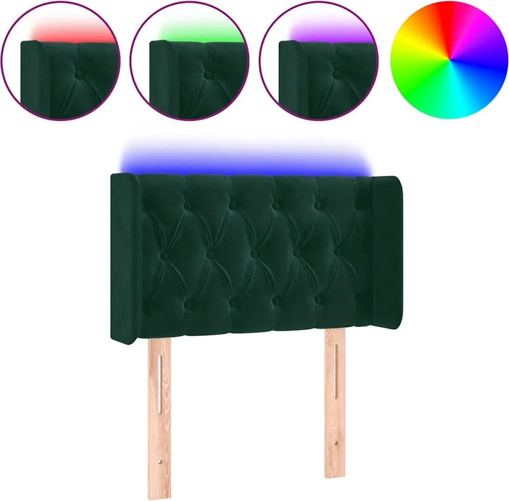 vidaXL sötétzöld bársony LED-es fejtámla 83 x 16 x 78/88 cm