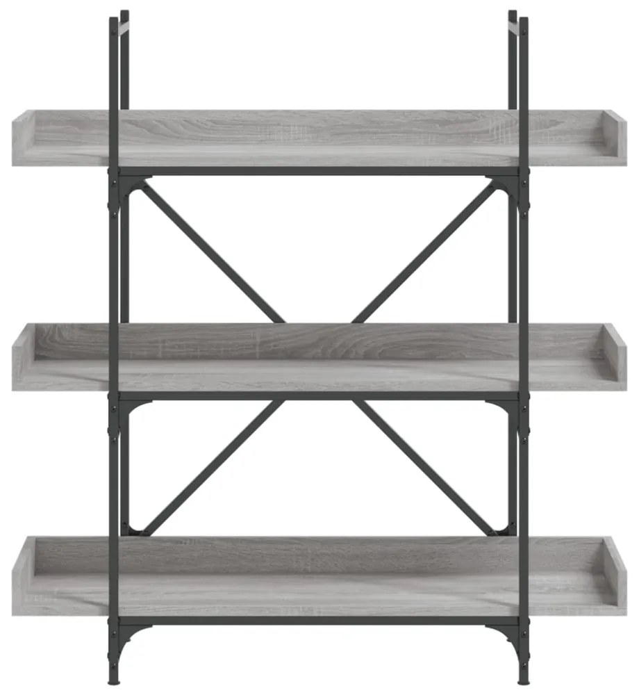 3-szintes szürke sonoma szerelt fa könyvespolc 100x33x108,5 cm