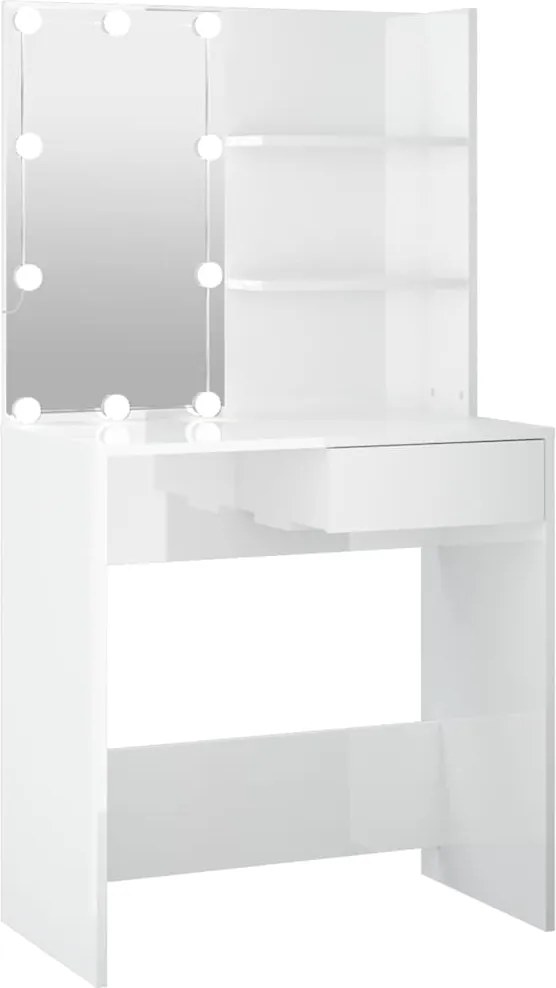 vidaXL magasfényű fehér fésülködőasztal LED-del 74,5x40x141 cm