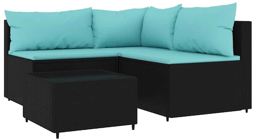 4 részes fekete polyrattan kerti ülőgarnitúra párnákkal