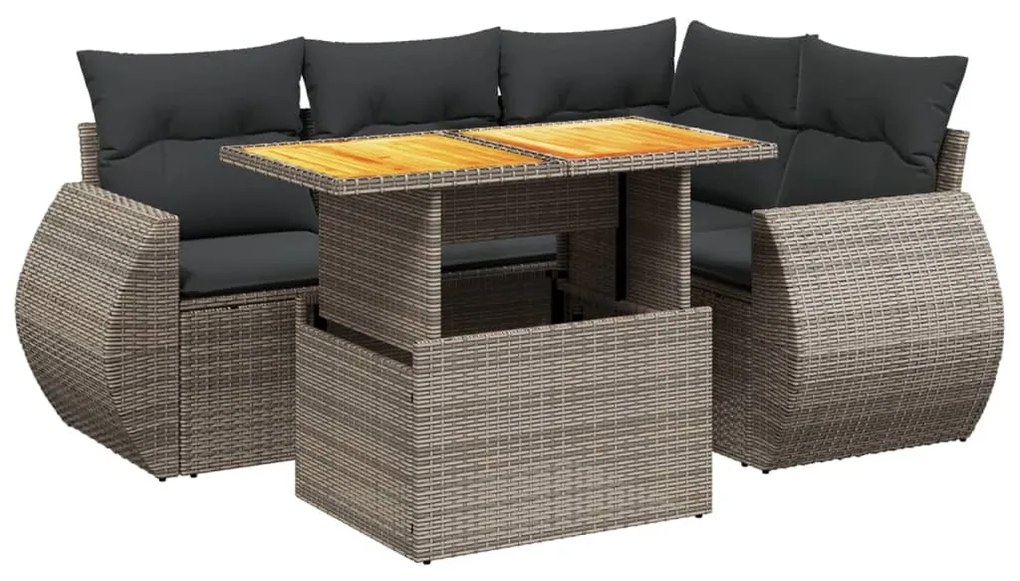 5 részes szürke polyrattan kerti ülőgarnitúra párnákkal