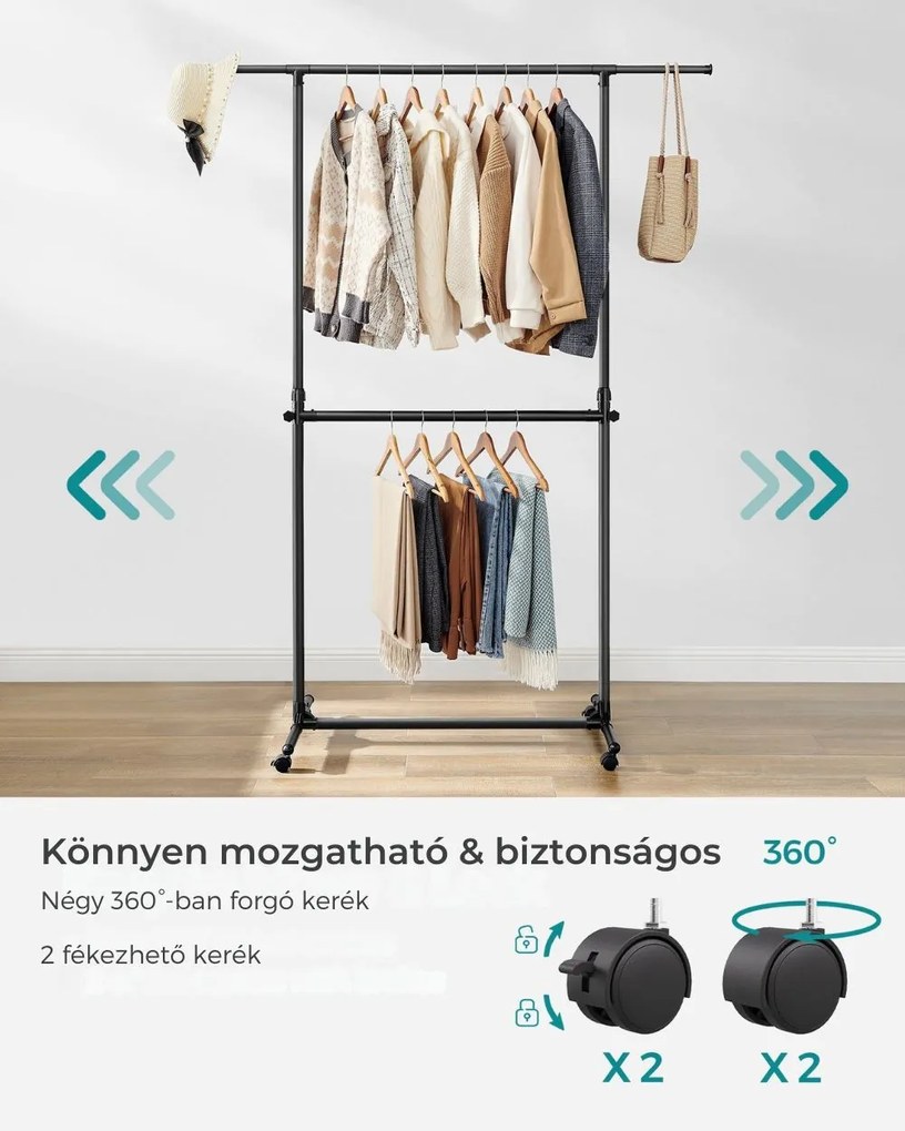 JASON dupla ruhatartó állvány, 101-165x49x113-180cm, fekete SongmicsHome