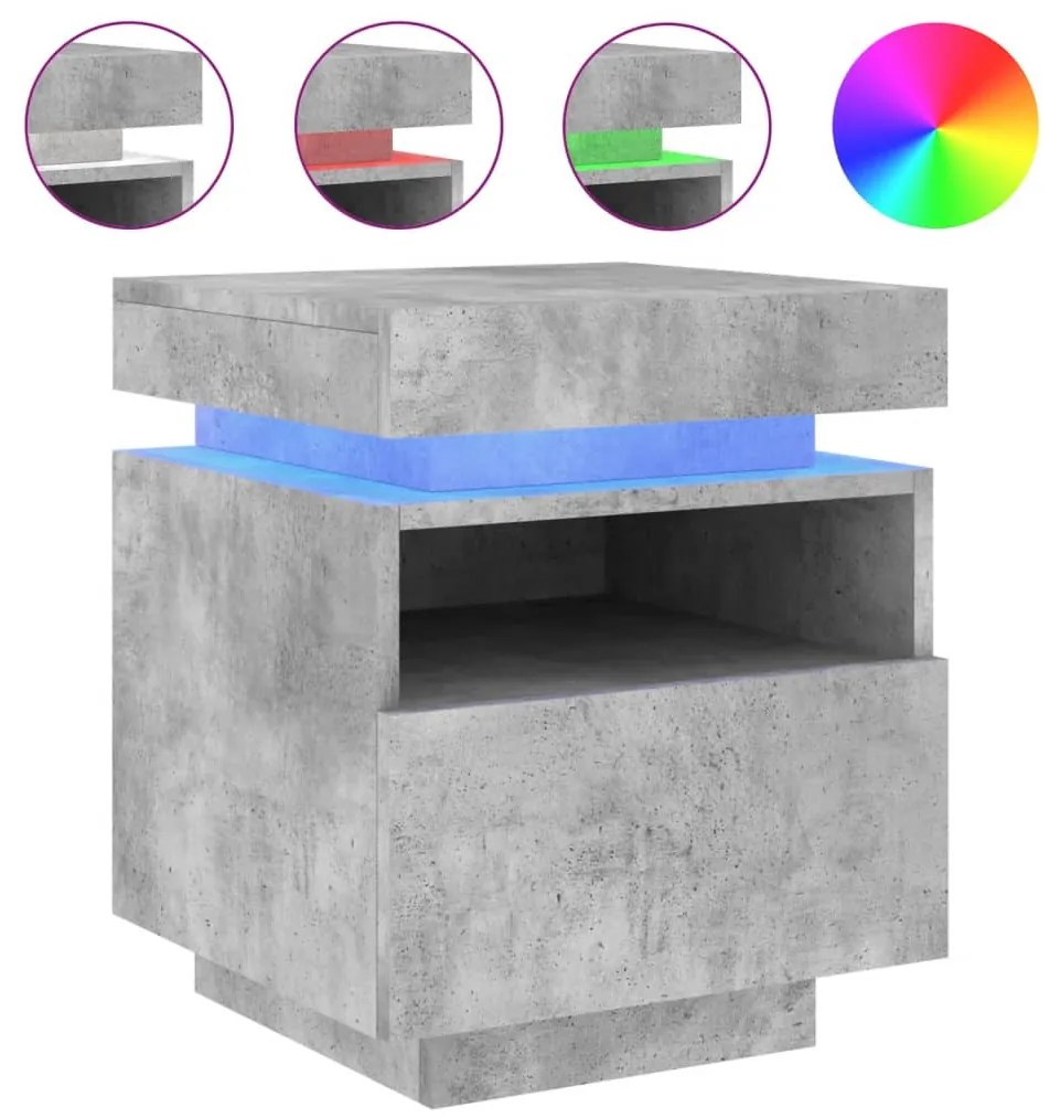 2 db betonszürke éjjeliszekrény LED-fényekkel 40x39x48,5 cm