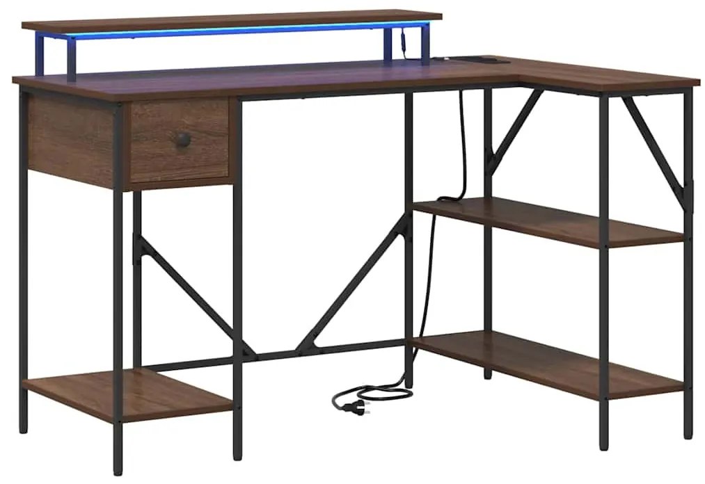 Asztal LED -es lámpákkal barna tölgy 120 x 79 x 86.5 cm Faanyag