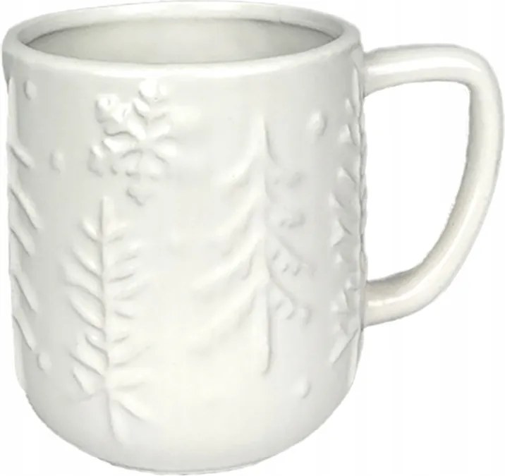 Téli Bögre Karácsonyfa Fehér 400ml Ekrü Karácsonyi Füllel Matt Ajándék