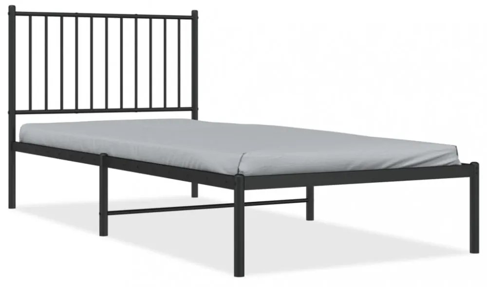 fekete fém ágykeret fejtámlával 90 x 200 cm