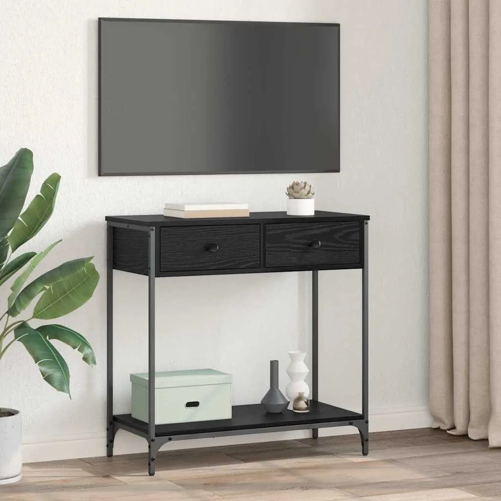 vidaXL Konzolasztal fiókkal Fekete tölgy 75 x 34,5 x 75 cm Faanyag
