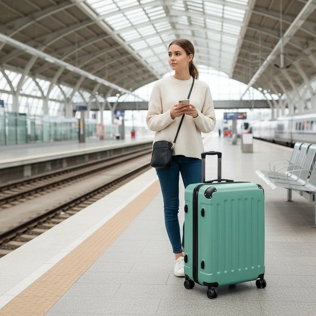 BONTOUR vertical 4 kerekes nagy borönd 76x50,5x29,5cm, púderzöld