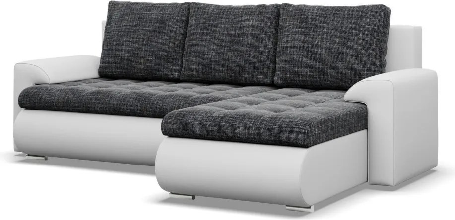 Tokio sarokkanapé, 2 ágyneműtartóval, fonott + műbőr, jobboldali, sötétszürke - fehér