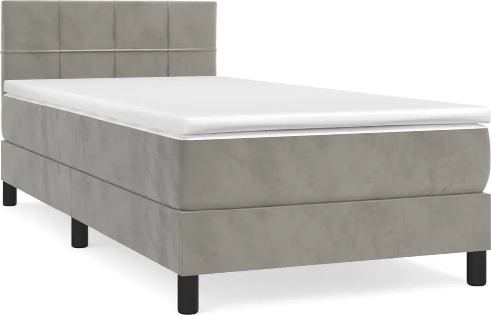 vidaXL világosszürke bársony rugós ágy matraccal 100 x 200 cm